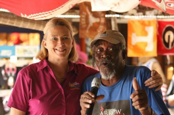 Judy Petz, BVI Spring Regatta Director with Foxy who welcomed all the crews to his bar on Jost Van Dyke - Veuve Clicquot Island Invitational © Ollie Dunger